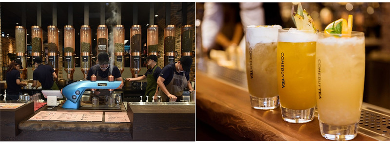 COMEBUYTEA 店舗イメージ(左)と商品イメージ(右)