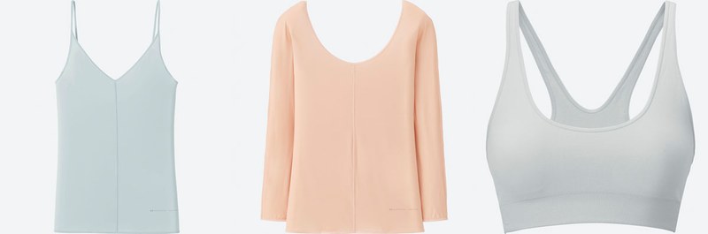 左：エアリズム キャミソール、中：エアリズム ラウンドネックT、右：エアリズム シームレスブラ