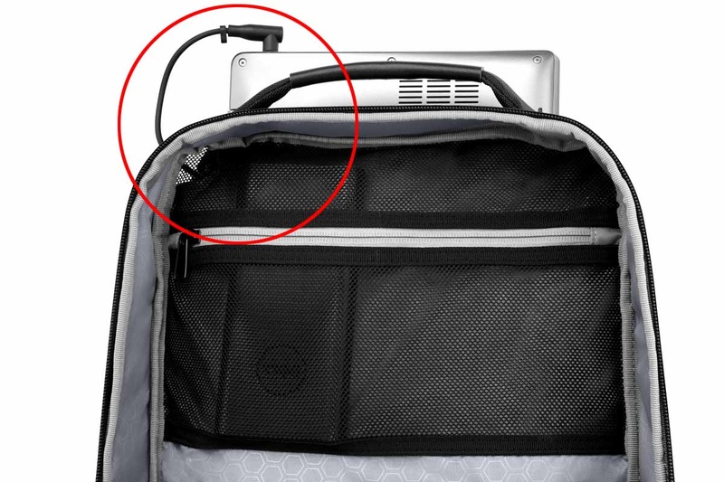 ポータブル充電器用ポケットと配線用の穴。写真はPE1520PS