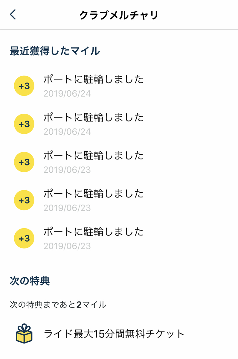 ポートに駐輪するたびに3マイルもらえた