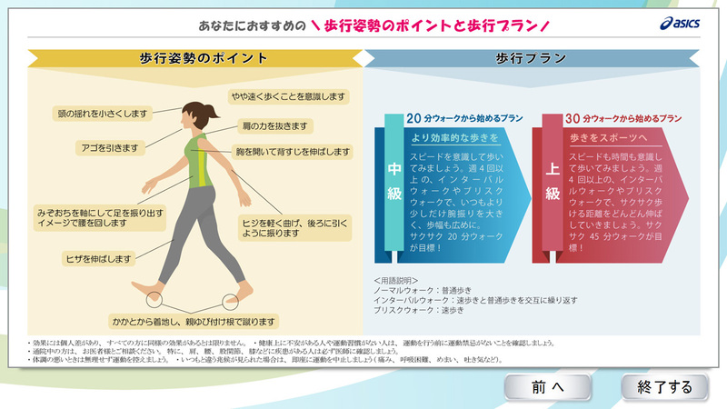 歩行姿勢の改善アドバイス画面イメージ