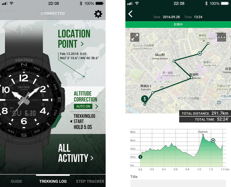 トレッキングログ(右は詳細表示)