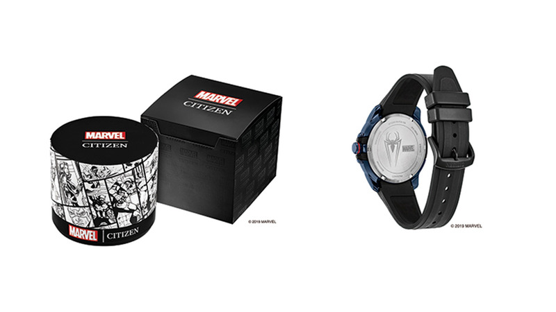 オリジナルボックス(左)と裏ぶたの刻印(右/Spider-Manモデル AW1156-01W)