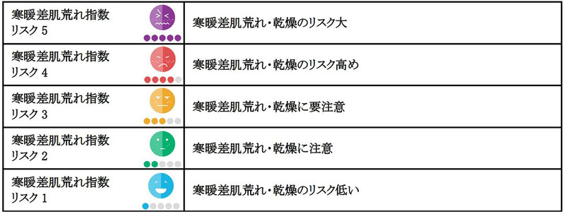 寒暖差肌荒れ指数のランクとアイコン