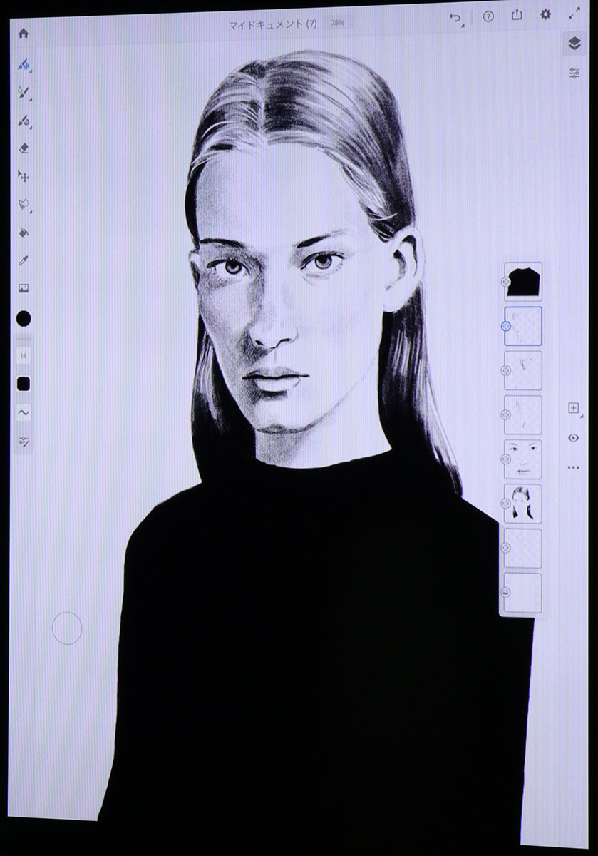 鉛筆ブラシのみで描かれたデッサン風のイラスト