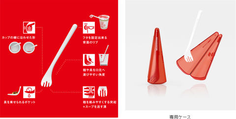 日清、カップヌードル専用フォーク。麺を口へ運びやすい最適角度