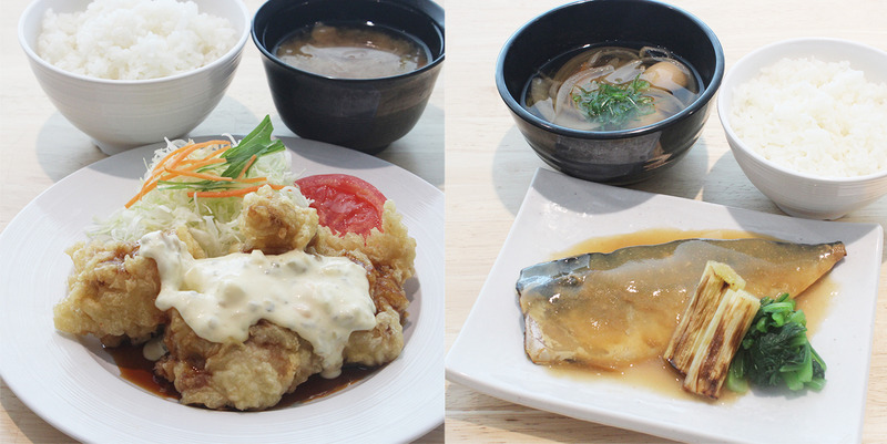 チキン南蛮～自家製タルタルソース～(左)、鯖の味噌煮と具沢山けんちん汁(右)
