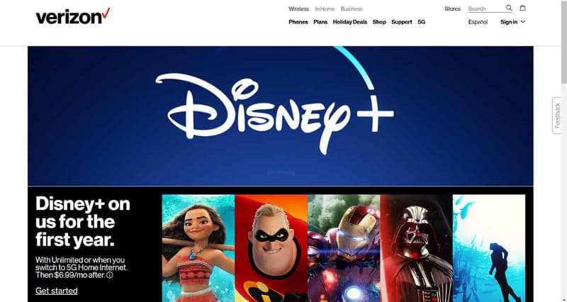 ベライゾンはディズニーと提携、同社の使い放題プラン契約者に、Disney＋が一年分無料で使えるキャンペーンを展開している