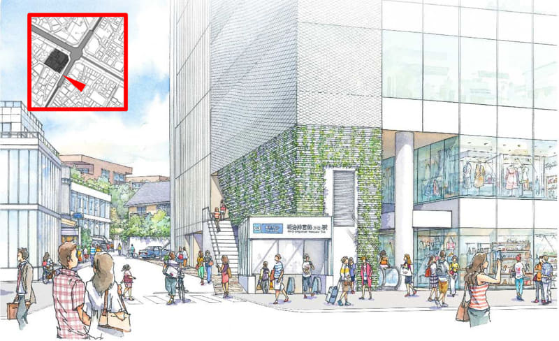 明治神宮前駅出入口付近(区道623号の道路拡幅整備後)のイメージ