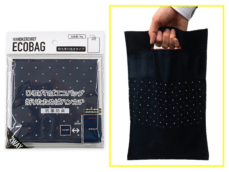 「エコバッグになるハンカチ」 手さげネイビー