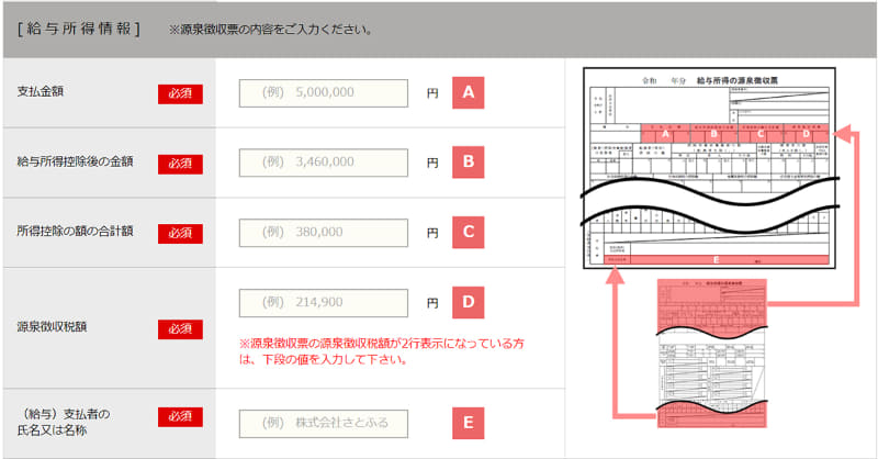 給与所得情報の入力欄イメージ