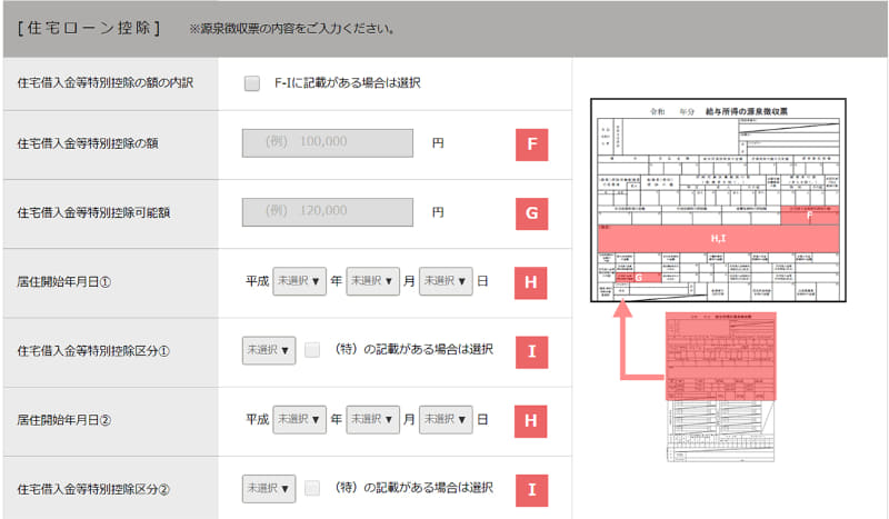 住宅ローン控除の入力欄イメージ