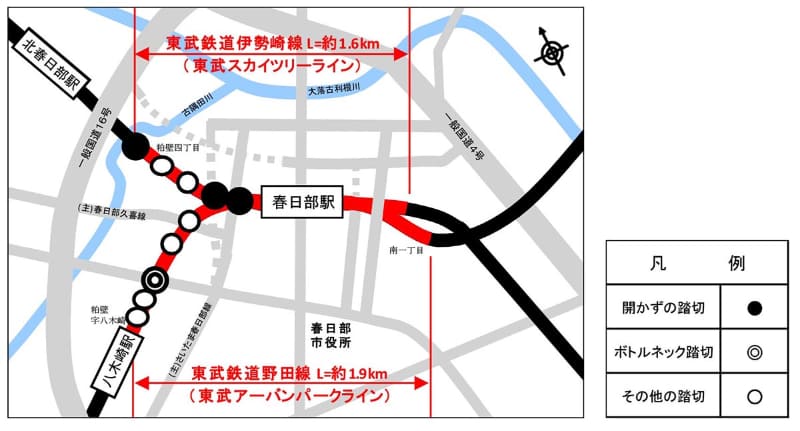 位置図。開かずの踏切やボトルネック踏切が撤去される