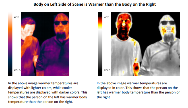 同社が掲載した<a href="https://www.thermal.com/uploads/1/0/1/3/101388544/elevated-temperature-detection-seek-thermal-camera.pdf">追加文書(PDF)</a>より。正常体温のユーザーと比較することで、あるユーザーの体温が高いことを検出できる