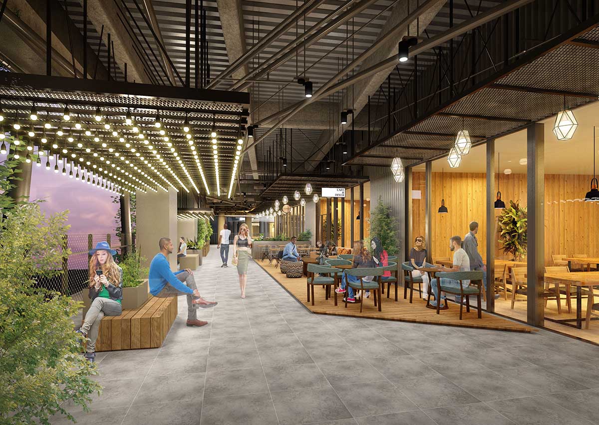 公園の緑と街の賑わいを感じられるアウトモール(北街区3階)