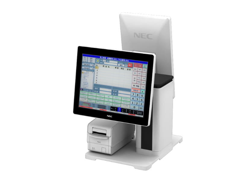 TWINPOS 9700Ti 縦型カスタマディスプレイを搭載し設置幅を抑えた構成例