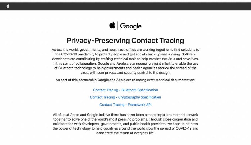 AppleがGoogleと共同で公開している、「プライバシー保護された連絡先追跡」に関する技術解説ページ