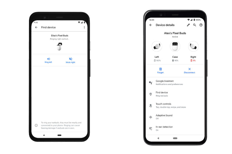 「デバイスを探す」画面(写真左)と、設定画面(右)
