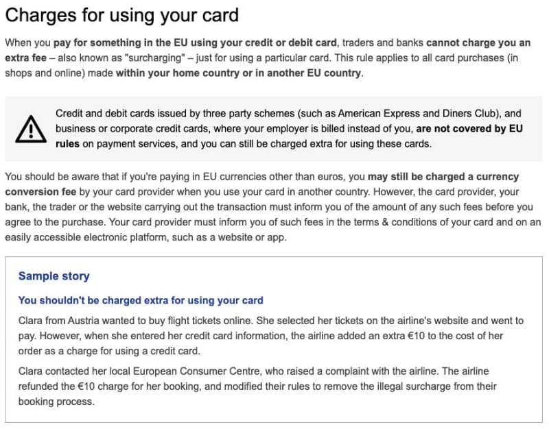 カード決済手数料の追加請求を禁止するEUの法律