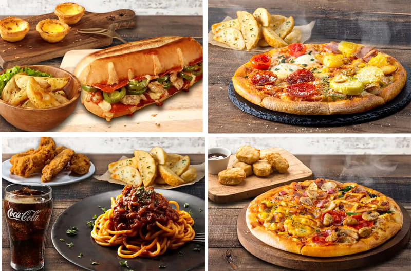 (左上から)選べるバリューセット、バリューピザセット、選べるビッグセット、プレミアムピザセット