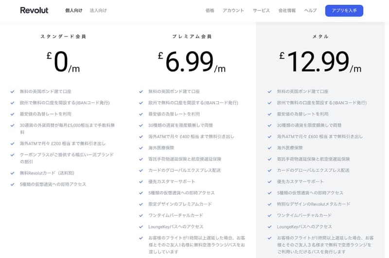 Revolutにおける3つの会員ランク