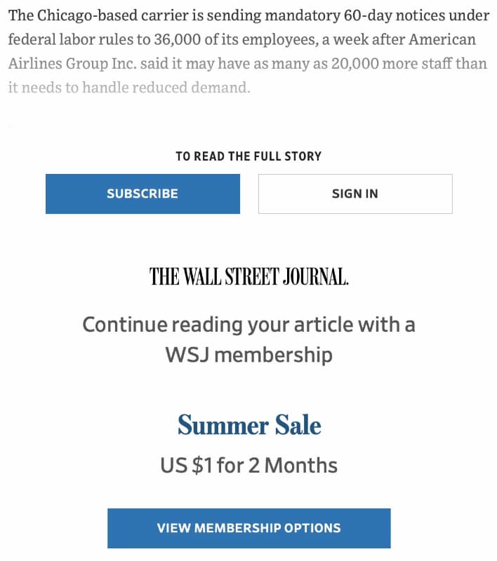 1996年のサイト立ち上げ時から一環してサブスクリプションを導入しているWall Street Journal
