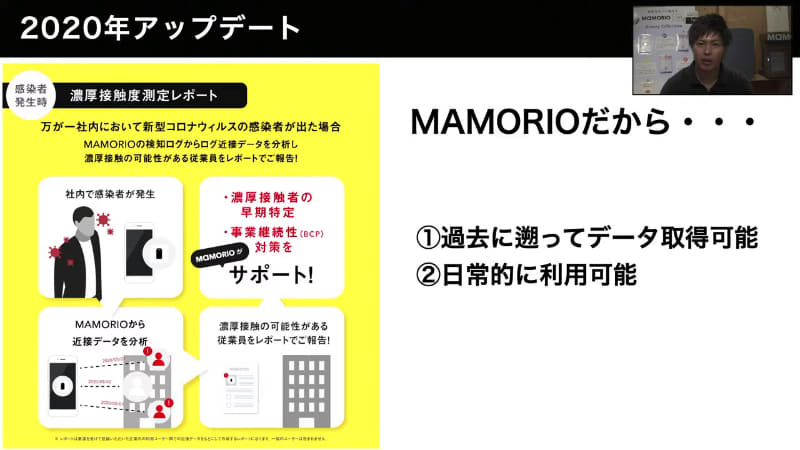 感染者との濃厚接触が疑われる場合に、その接触した従業員を知ることができるレポート機能も無償で提供している