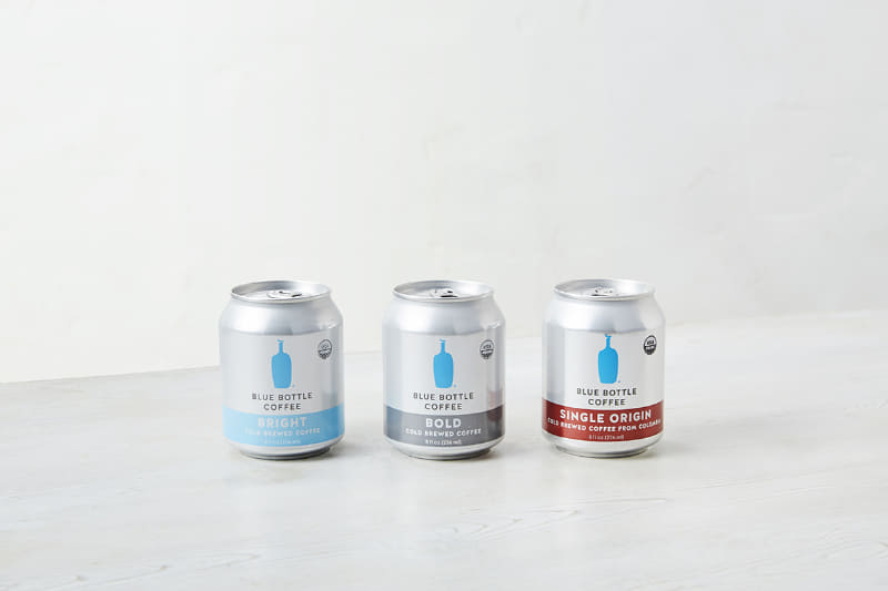 コールドブリュー缶(左から、ブライト、ボールド、シングルオリジン)
