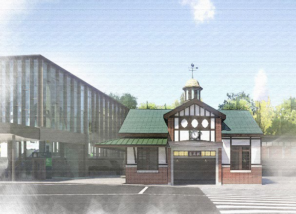 旧駅舎建物の外観を再現する建物イメージ図