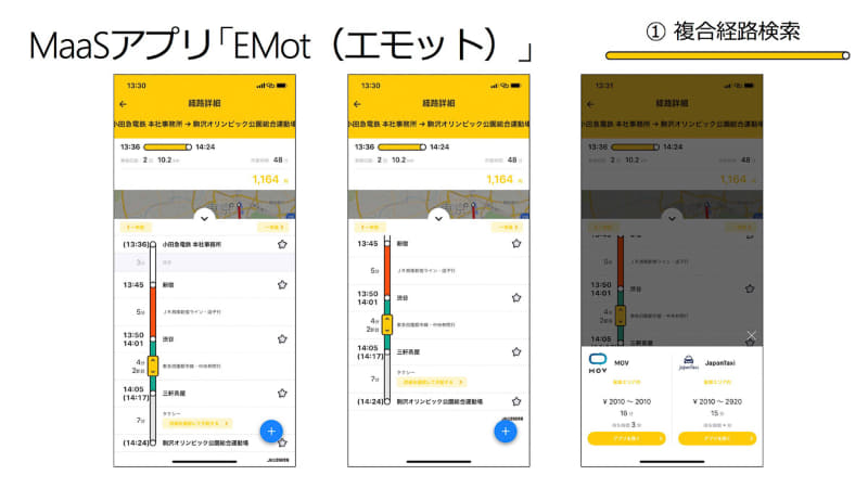 タクシーなどを組み合わせた複合経路検索