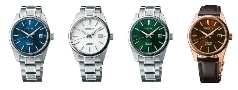 左から藍鉄、白練、常磐、煤竹