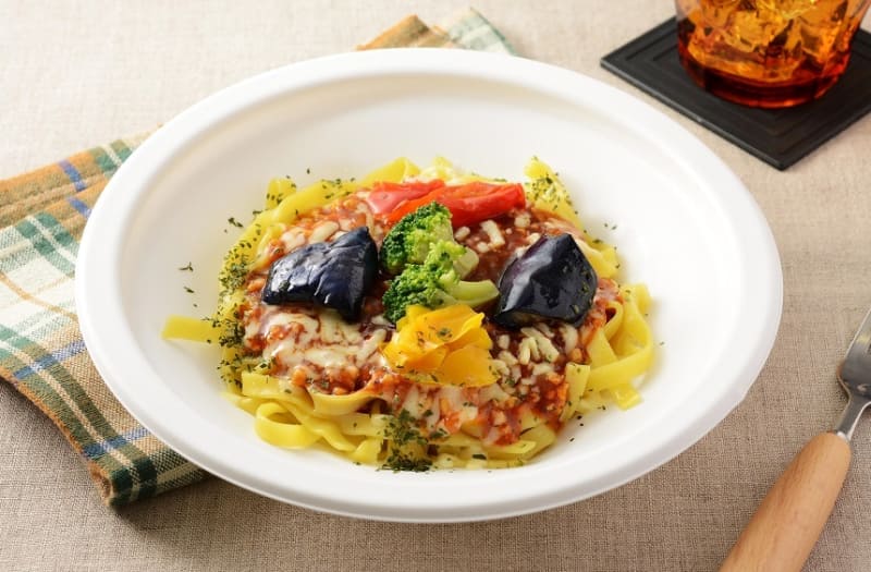 彩り野菜の大豆ミートパスタ