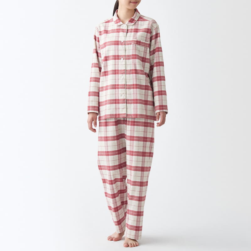 脇に縫い目のない フランネルパジャマ(婦人、紳士)