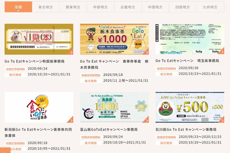 地域ごとにプレミアム付食事券を販売