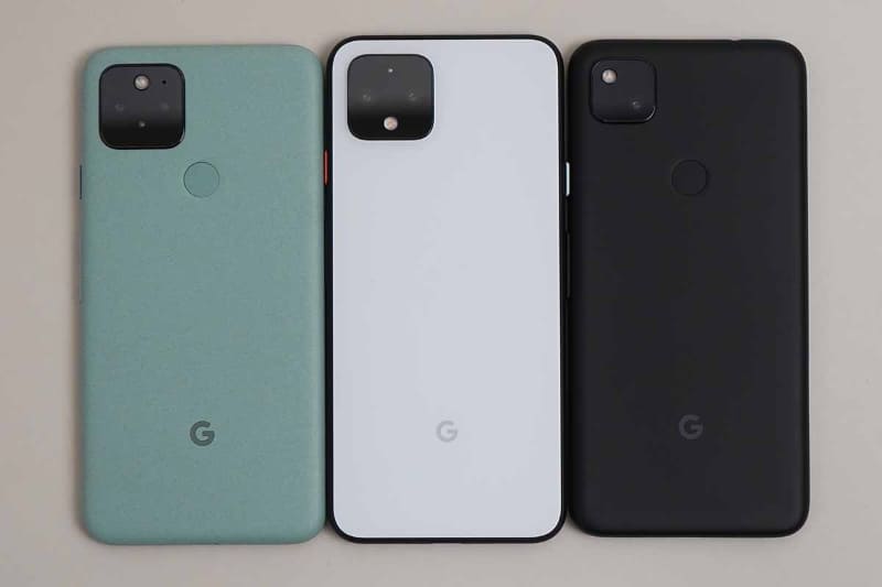 左からPixel 5、Pixel 4、Pixel 4a、背面側