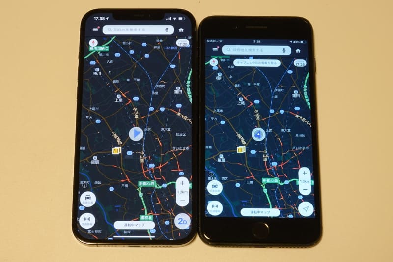 Google MapもYahoo!カーナビも地図が大きく表示され、大画面の恩恵を感じる