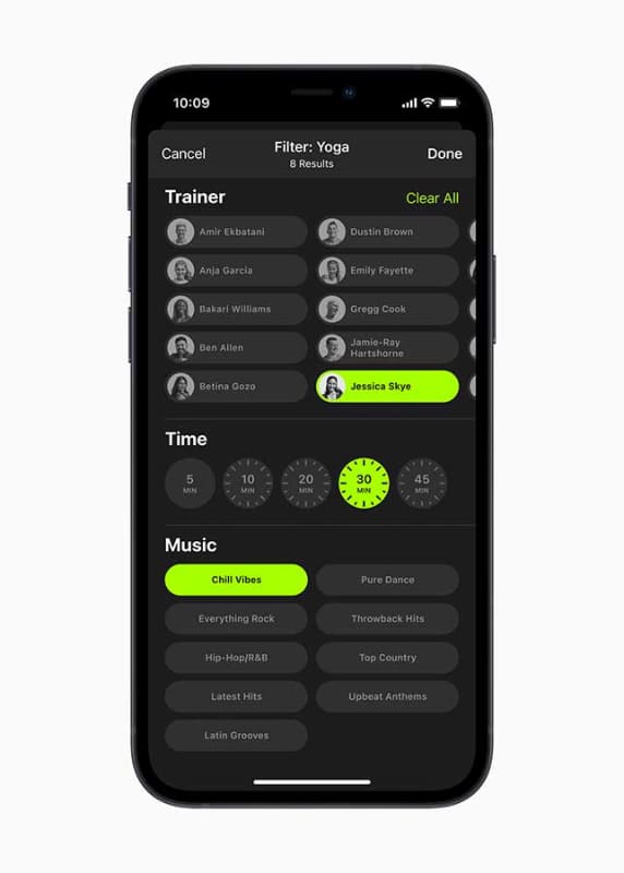 好みのインストラクターや時間、音楽などでフィルタリングができる