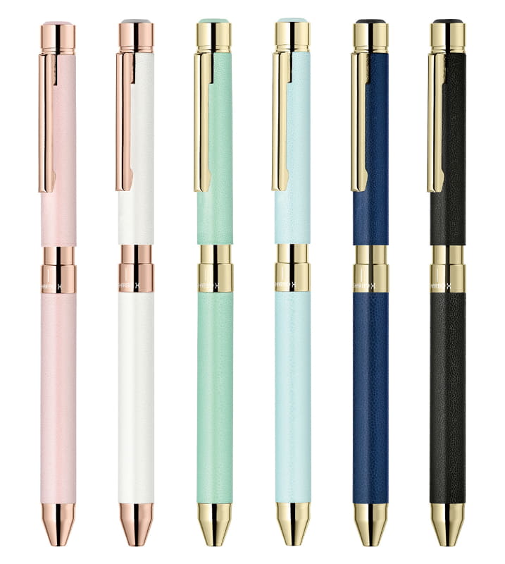 (左から)レザーシルキーピンク、レザーホワイト、レザーミントグリーン、レザーペールブルー、レザーネイビー、レザーブラック