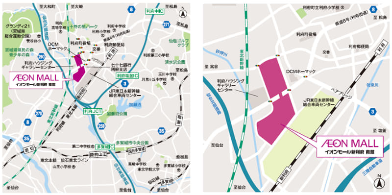 (左)広域マップ、(右)近隣マップ