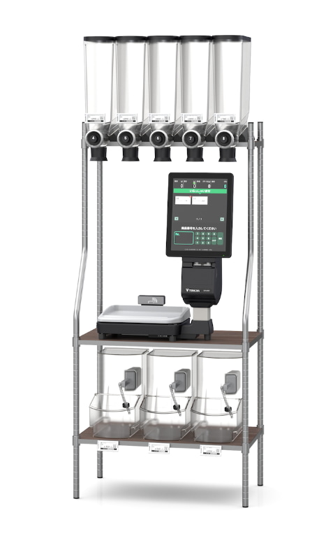 寺岡精工のセルフ量り売り棚システム「All-in-One Rack」