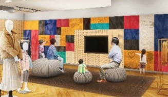 遊び壁や大きなクッション等を備えたキッズスペース