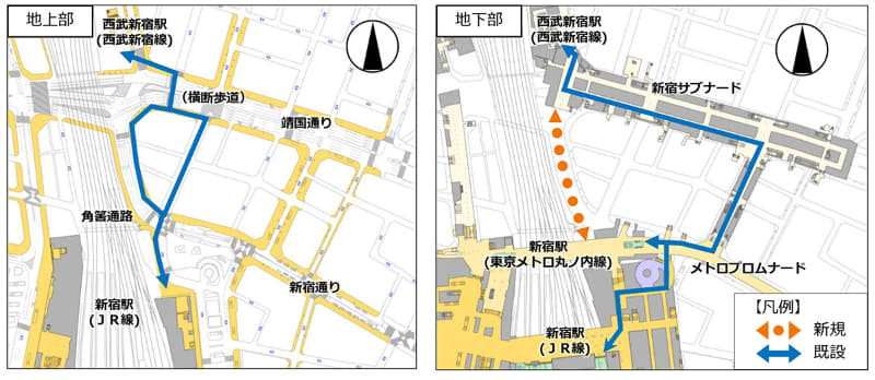 現状の歩行者動線(出典：新宿区 都市計画変更素案)