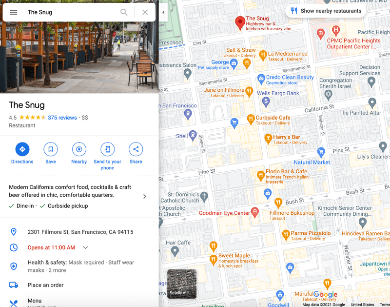 フィルモア通りで店舗内飲食を再開しているレストランの例