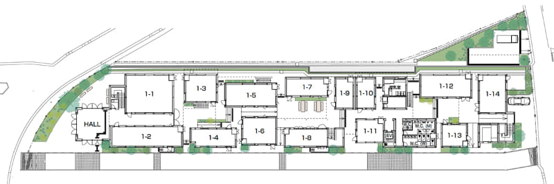 1階フロア図面 左が下北沢駅方面