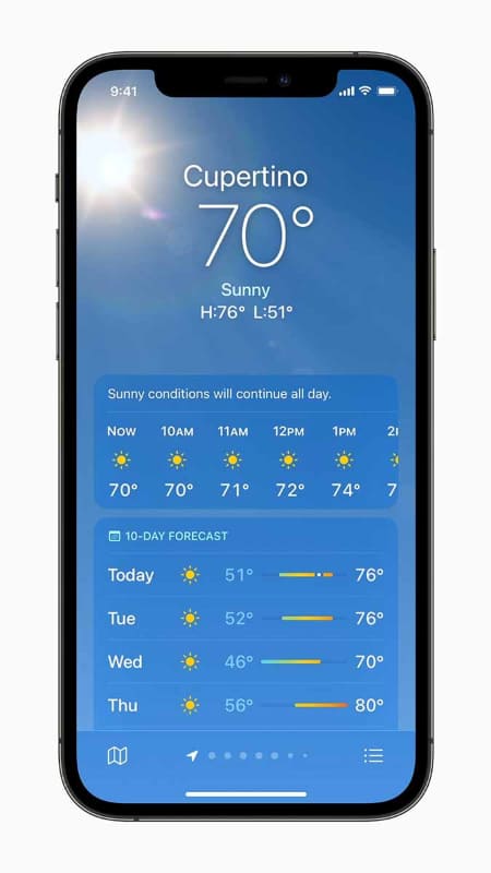 天気アプリはデザインを刷新し、アニメーションで天候を表現。