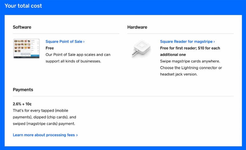 Squareが米国の加盟店に設定している決済手数料