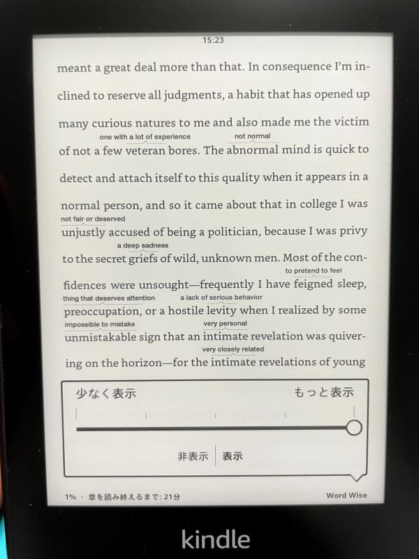 Word Wiseを最も多く表示した場合。