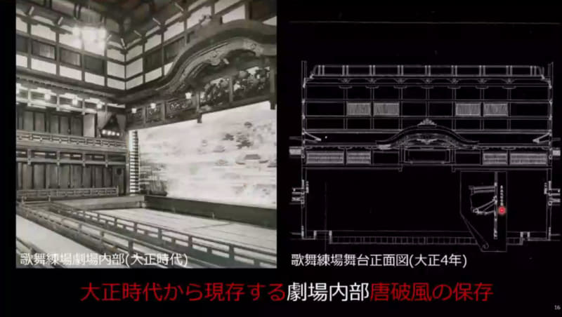 劇場内部の唐破風も保存