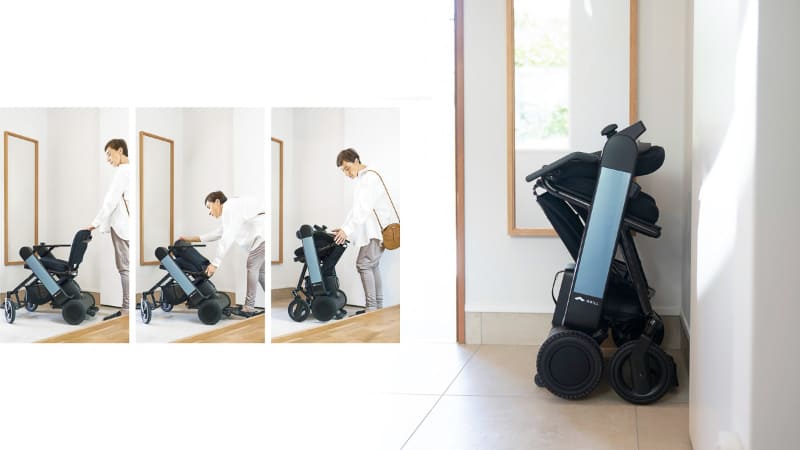 3ステップで折りたたみ可能で、玄関先でも場所をとらない