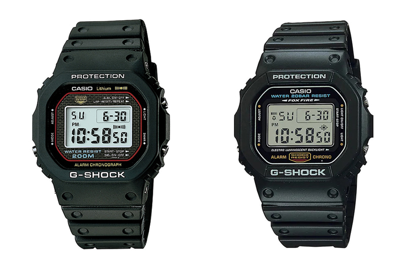 左から、初代モデルのDW-5000C(1983)、後継モデルのDW-5600C(1987)。5600シリーズはロングセラーモデルになった